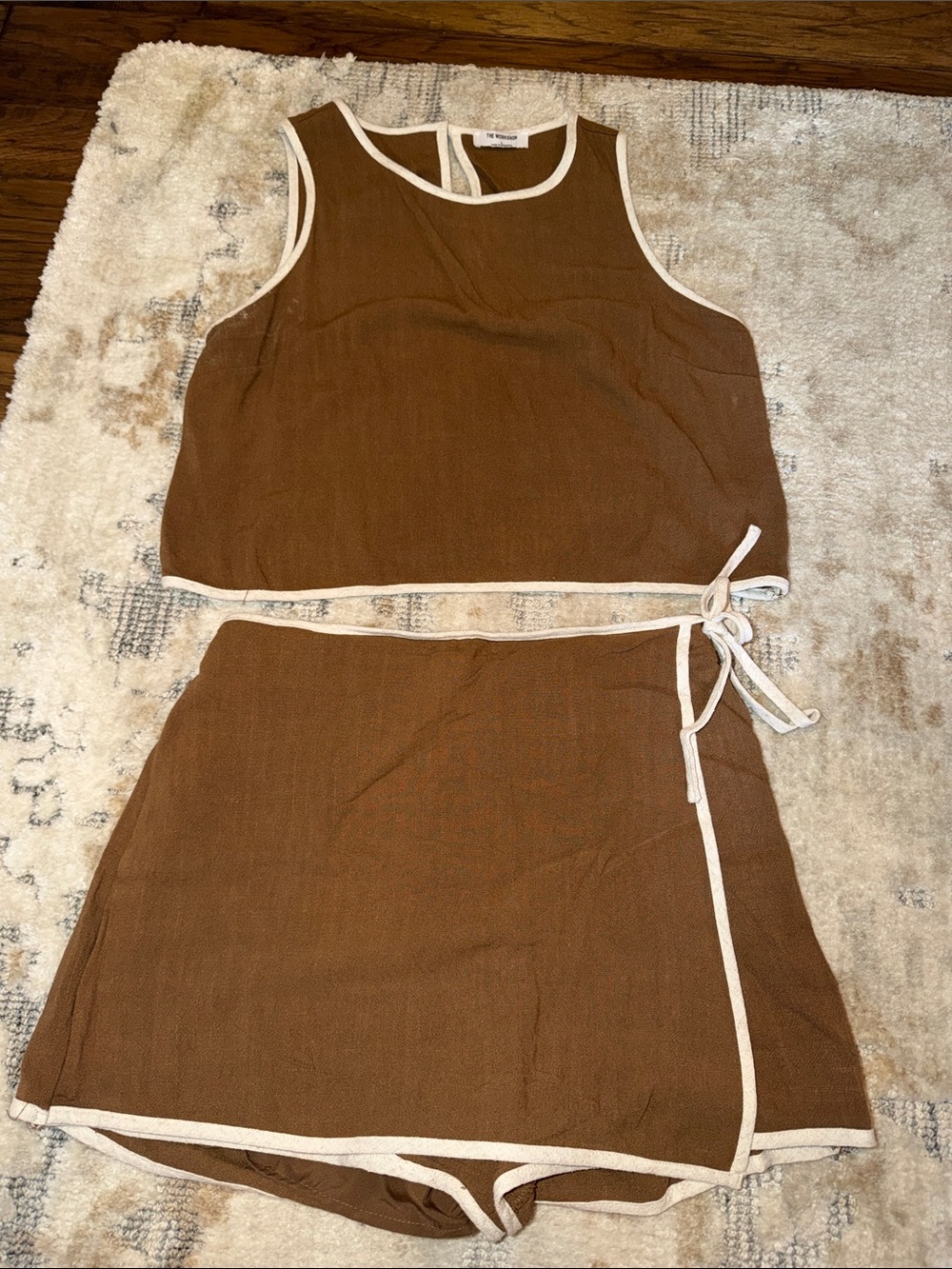 Brown Contrast-Trim Two-Piece Set